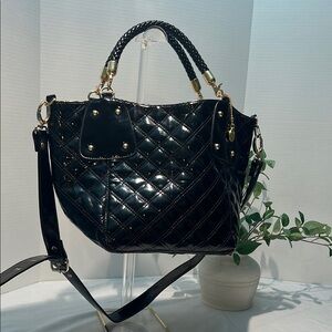 Big Buddah Elegant Black Patent Quilted Tote/Handbag